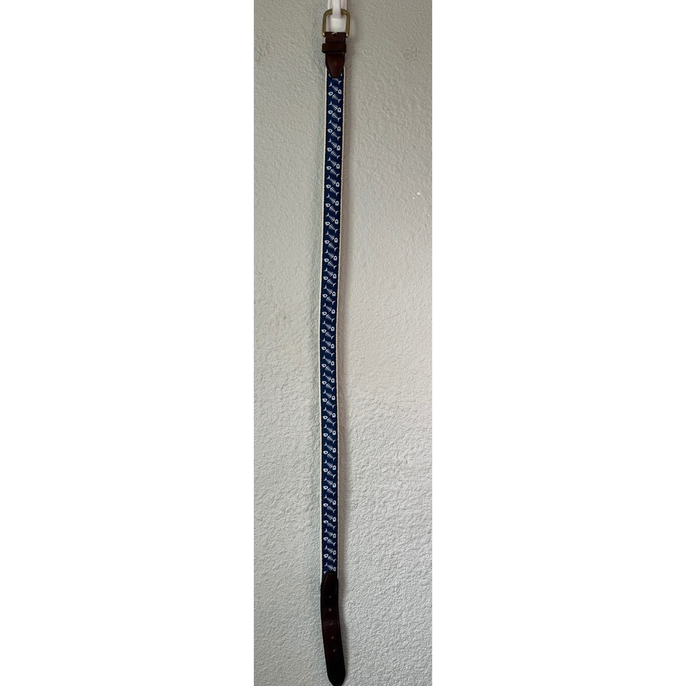 YRI Custom Designs Mens 38 Nautical Fish Bone Surcingle Belt Navy Blue USA Brass